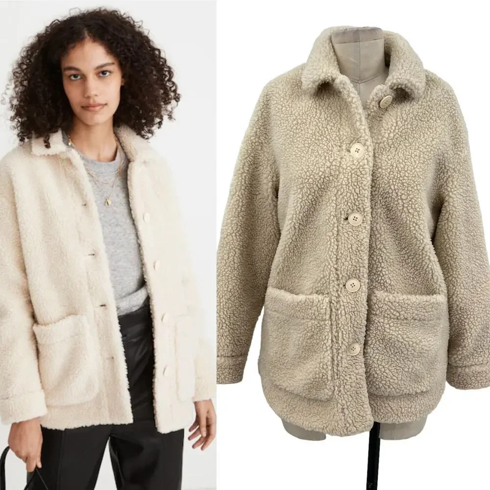 Madewell Sherpa Walton Shirt-Jacket Cream Ivory Button Down Size XS